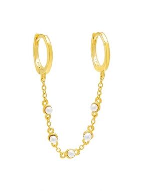 Adina Eden 14k Tiny Double Pearl Chain Huggie Earring